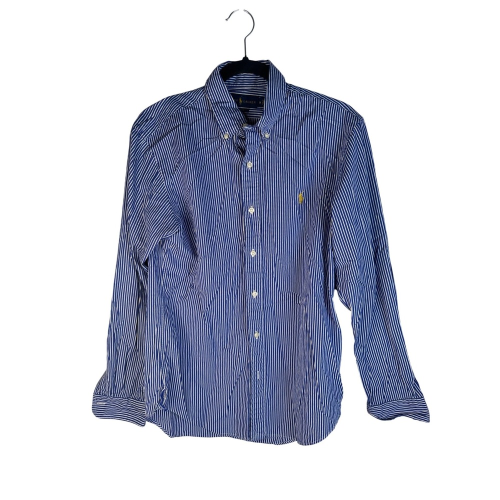Ralph Lauren Men's Blue White Striped Slim Fit Button Down Shirt Medium
